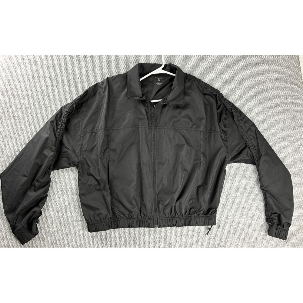 Layer 8 Womens Large Black Ruched Sleeve Full Zip Lightweight Windbreaker Jacket